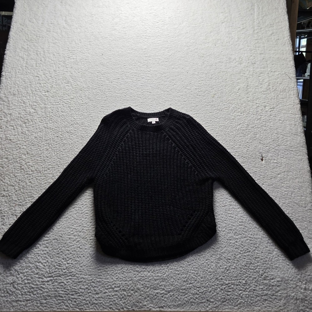 SO Sweater Juniors S Black Crew Neck Long Sleeve Waffle Knit Pullover Top